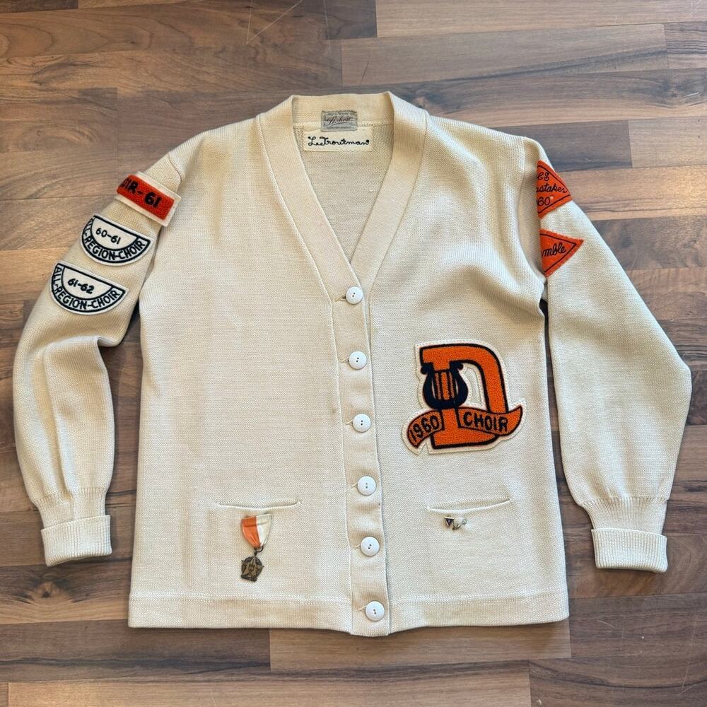 1960's Dumas Choir Letterman Sweater Cardigan Size Small 36